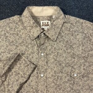 Ely Cattleman Western Pearl Snap Shirt Mens XL Brown Paisley Long Sleeve Rodeo